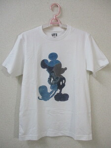 ユニクロ　Disney　ミッキーマウス・デニム風プリント　Tシャツ　ＸＳサイズ　白