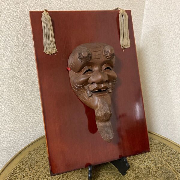 時代翁面 壁飾り 木彫り 古面 能面 白色尉 黒色尉 猿楽