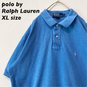 90s ポロバイラルフローレン　半袖ポロシャツ　ラガー　無地　カラーポニー　XLサイズ　ユニセックス　大きいサイズ　polo by Ralph Lauren