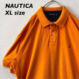 ノーティカ　半袖ポロシャツ　ラガー　無地　刺繍ロゴ　男女兼用　オレンジ色　XLサイズ　ユニセックス　大きいサイズ　NAUTICA