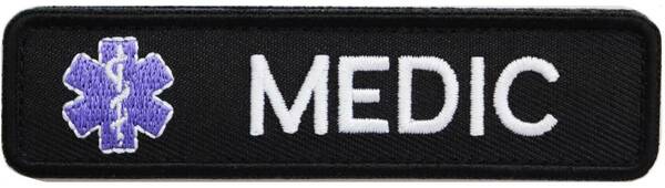ワッペン MEDIC（衛生兵・救急医療）とアスクレピオスの杖 マジックテープ（ベルクロ・面ファスナー）着脱 ミリタリー サバゲー 刺繍パッチ