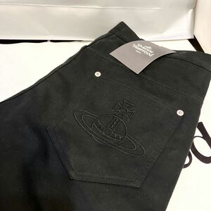 送料込●新品● Vivienne Westwood スリムストレートジーンズ デニムブラック46サイズ(L相当.W82cm日本製刺繍 ヴィヴィアンウエストウッド