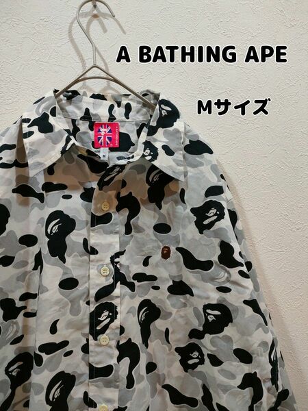 A BATHING APE エイプ　カモ柄　シャツ　長袖　刺繍　M