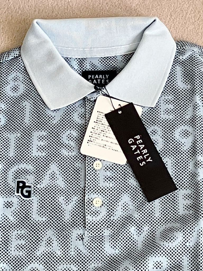 パーリーゲイツ シアサッカー ロゴ総柄プリント 半袖ポロシャツ 
