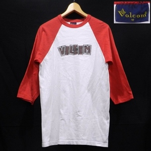 VOLCOM ボルコム 90's USA製 当時物 オールド ビンテージ 初期 タグ 七分袖 ラグラン Tシャツ ロゴ 白 / 赤 M サイズ
