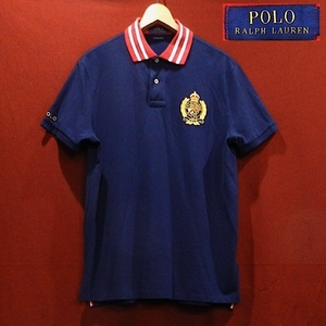 POLO Ralph Lauren CUSTOM FIT Logo . глава вышивка рубашка-поло с коротким рукавом темно-синий / красный / белый L прекрасный товар 