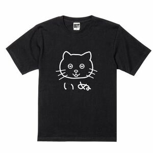 新 USOT うそT ねこ×いぬ 顔 おもしろ Tシャツ 半袖Tシャツ かわいい パロディ BLACK ブラック 黒 Tee ゆるい S