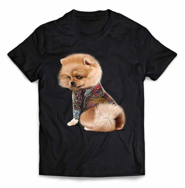 ポメラニアン犬いぬタトゥー刺青Tシャツ