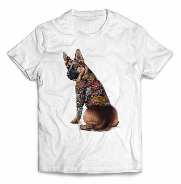 ジャーマンシェパード犬いぬタトゥー刺青Tシャツ