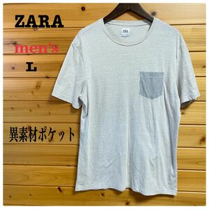 ZARA Tシャツ 異素材ポケット付きシャツグレー系 L