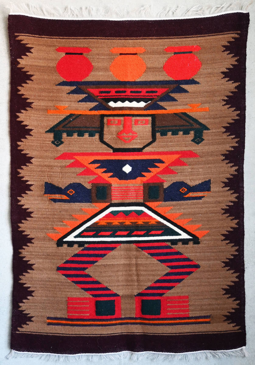 Jetzt kaufen [70er Jahre Vintage/Mexiko handgefertigt] Azteca Quetzalcoatl Teppich/Wandteppich/66×100cm/Maya-Zivilisation/Azteken (jt-233-13b), Teppich, Teppich, Matte, Teppich, Teppiche im Allgemeinen