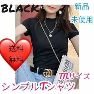 Tシャツ スタンドカラーモックネック 日除けカットソー 半袖 M 可愛い シンプル　ストレッチ　インナー　ハイネック　黒　コットン