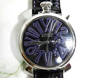  GaGa Milano mana-re slim 46mm new goods battery purple leather belt regular goods men's wristwatch 