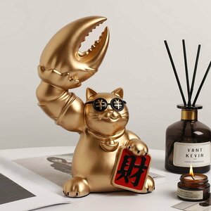 新品　飾り物　高級　人気　招き猫　ペンチ　プレゼント　サングラスをかけた猫　装飾品　玄関　客室　寝室　ゴールド