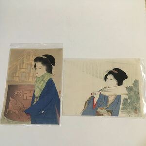 武内桂舟 文芸倶楽部 木版口絵 2枚 羽子 + 摩利支天 明治35年/明治44年