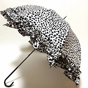 新品◆TO BE CHIC 長傘 雨傘◆フリル/レオパード柄/ブラック×ホワイト系/モノトーン