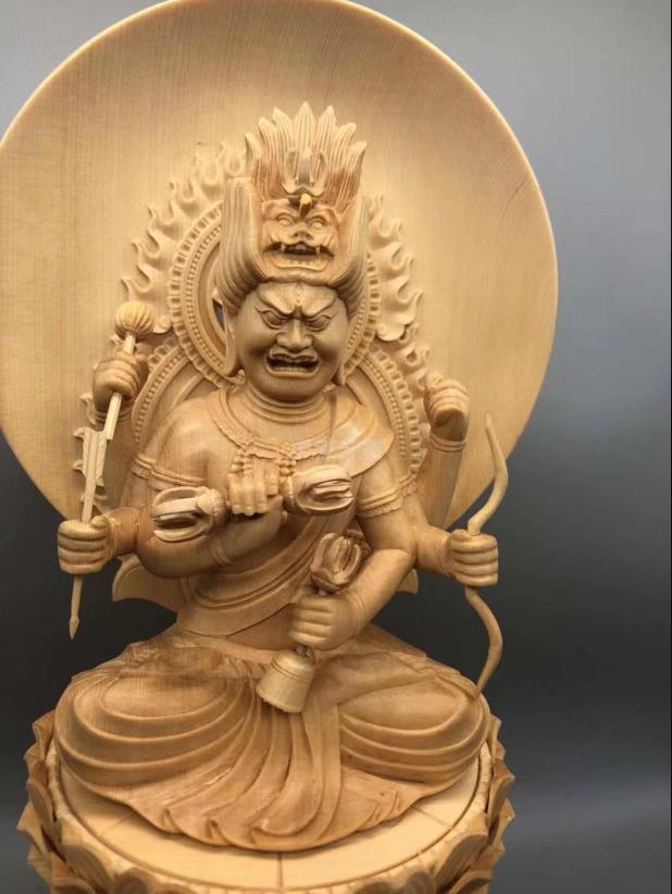 極上品 両頭愛染明王像 最新作 総檜材 木彫仏像 仏教美術 精密細工