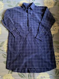 H A K ワンピース　チュニック　ブロックチェック　紺　日本製　長袖　シャツ