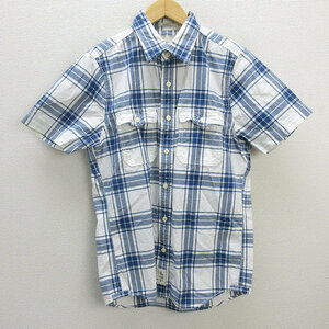 s■アバクロンビー&フィッチ/Abercrombie&Fitch チェック柄 半袖シャツ【M】白 紺/MENS/95【中古】