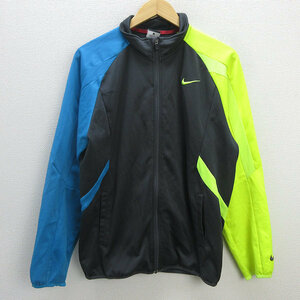 s■ナイキ/NIKE ラグラン フルジップジャージ JKT【L】黒 水色 黄/MENS/174【中古】