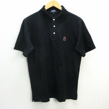 z■パーリーゲイツ/PEARLY GATES 半袖ポロシャツ 鹿の子【5】GOLF/黒/men's/55【中古】■_画像1