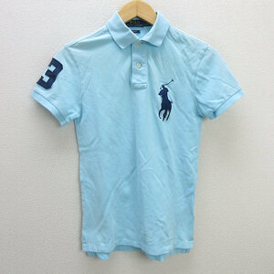 z■ポロラルフローレン/POLO RalphLauren 半袖ポロシャツ 鹿の子【XS】水色/men's/138【中古】