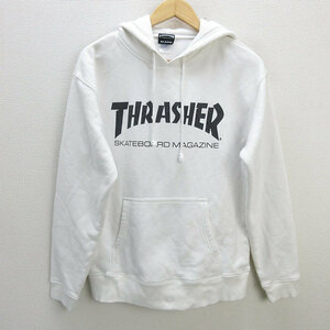 s■スラッシャー/THRASHER ロゴプリント プルオーバーパーカー【L】白/MENS/178【中古】