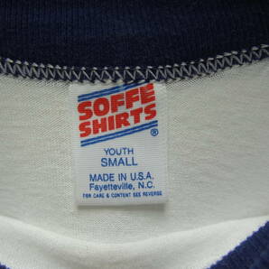 全国送料無料 美品 アメリカ USA古着 80年代 紺色X白色 SOFFE MADE IN USA 七分袖 ベースボールTシャツ 子供キッズ 8-10 /S(140) ③の画像2