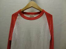 全国送料無料 アメリカ USA古着 80年代 赤色X白色 Hanes MADE IN USA 七分袖 ベースボールTシャツ メンズ L ⑥_画像4