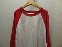 全国送料無料 アメリカ USA古着 80年代 赤色X杢グレー色 MUNSING WEAR MADE IN USA ７分袖 Tシャツ メンズ XL ⑫_画像4
