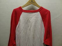 全国送料無料 アメリカ USA古着 80年代 赤色X杢グレー色 MUNSING WEAR MADE IN USA ７分袖 Tシャツ メンズ XL ⑫_画像8