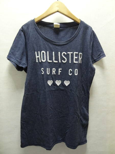 全国送料無料 ホリスターHOLLISTER レディース ロゴ刺繍入り 半袖 ブルーグレー色 Tシャツ Mサイズ