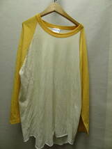 全国送料無料 アメリカ USA古着 80年代 黄X白色 Hanes MADE IN USA 七分袖 ベースボールTシャツ メンズ サイズ XL④_画像1