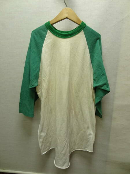 全国送料無料 アメリカ USA古着 70-80年代 緑色X白色 SPORTSWEAR MADE IN USA 七分袖 ベースボールTシャツ メンズ XLサイズ ④