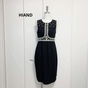 HIAND ハイアンド　ビジュー　ビーズ　ノースリーブ　ワンピース　ブラック　F