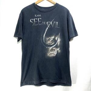 ■ WWE KANE SEE NO EVIL シー ノー イーヴル 肉鉤のいけにえ Tシャツ サイズM 黒 古着 WWF プロレス Wrestling 映画 MOVIE ケイン ■