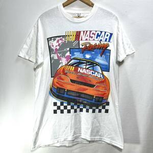 ■ 90s 90年代 ビンテージ DELTA NASCAR ナスカー TURN LEFT FOR A LIVING レーシング プリント Tシャツ サイズM 白 Racing アメカジ ■