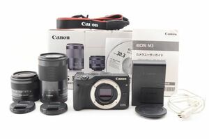 [Rank:AB] Canon EOS M3 ダブルズームレンズキット（15-45mm,55-200mm）ミラーレス一眼 デジタルカメラ / キヤノン 良品 付属品多数 #4522
