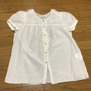 H.A.K Haku ivory short sleeves blouse silk . stripe cut and sewn 