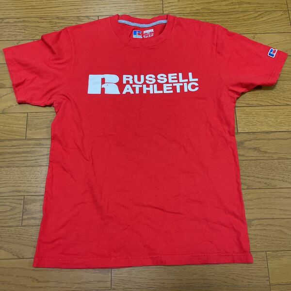 送料無料■RUSSELL ラッセル レッド 半袖 Tシャツ ロゴ サイズM USA古着