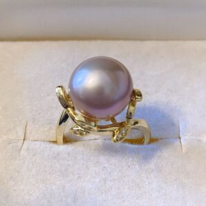 大粒淡水ナチュラルパール指輪 真珠リング パープル 送料無料