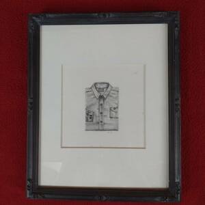 Art hand Auction ⑤ K. Sakuramoto K. SAKURAMOTO Still life Silk screen Framed print Painting Signed Wall hanging Interior object Check) Denim shirt Pencil drawing, Artwork, Prints, Silkscreen