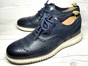 【即決】★美品★ COLE HAAN コールハーン メンズ 7 25cm程度 C31536 紺 ネイビー 靴 くつ カジュアル メダリオン プレーン ウィングチップ