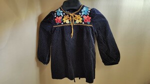 ★昭和★レトロ★60~70年代？★ワンピース　子供服　3歳用　ベルベット　刺繍　水玉　★\520-★