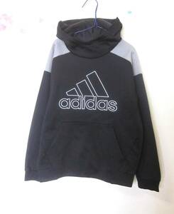 140cm adidas 裏起毛 アディダス 男の子 Clima warm プルパーカー ジャージ素材 パーカー ジュニア キッズ 黒 ビッグロゴ 6305