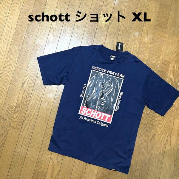 XLサイズ！schott ショット古着半袖ワンスターTシャツ ネイビー 品番3123135 タグ付きやや傷 アメカジ バイカー モーターサイクル