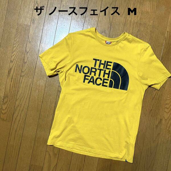 Mサイズ！ザ ノースフェイス 古着半袖Tシャツ マスタード the north face ロゴTシャツ