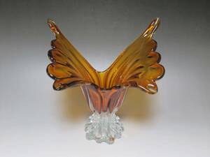 アーバン吹きガラス　蝶型　コンポート　アートガラス　菓子器　昭和レトロ　1970年頃