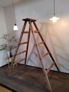 0818-2 Vintage maru she style old retro wooden ladder gardening | display shelf | display case height approximately 187cm width under approximately 90cm on 44cm