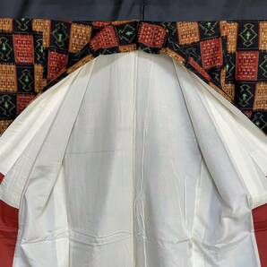 【Wellriver】 米琉（米沢琉球紬）十字絣 市松模様 袷着物 紬 身丈161cm 和装 和服 #A282の画像6